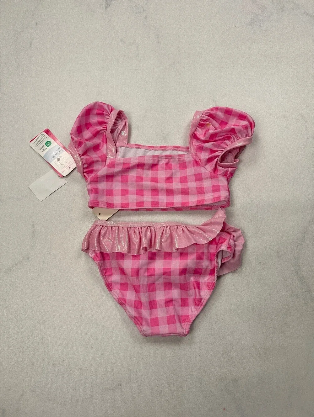 Barbie Printed Swimsuit Pink Modern Barbiecore Ruffle Detail - Girls 5T